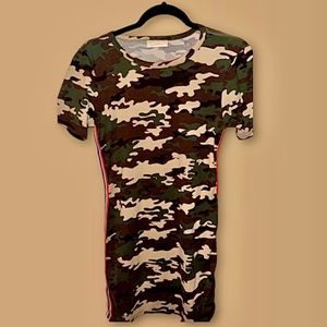 Camouflage bodycon dress, goes great with knee high brown boots!